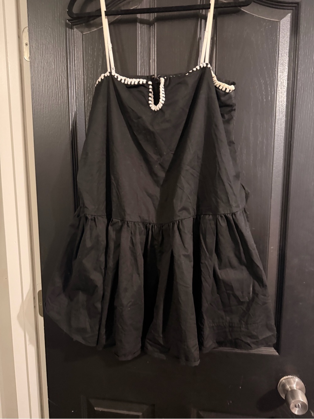 Black Tiered Skater Skirt with White Trim Straps